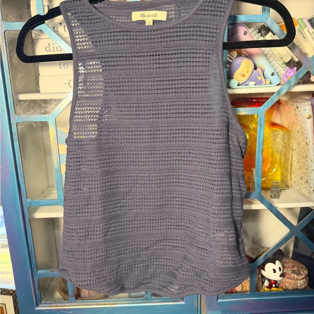 Madewell Textured Navy Shrunken Cutaway Knit Tank - Size Small - NWOT - Picture 2 of 4
